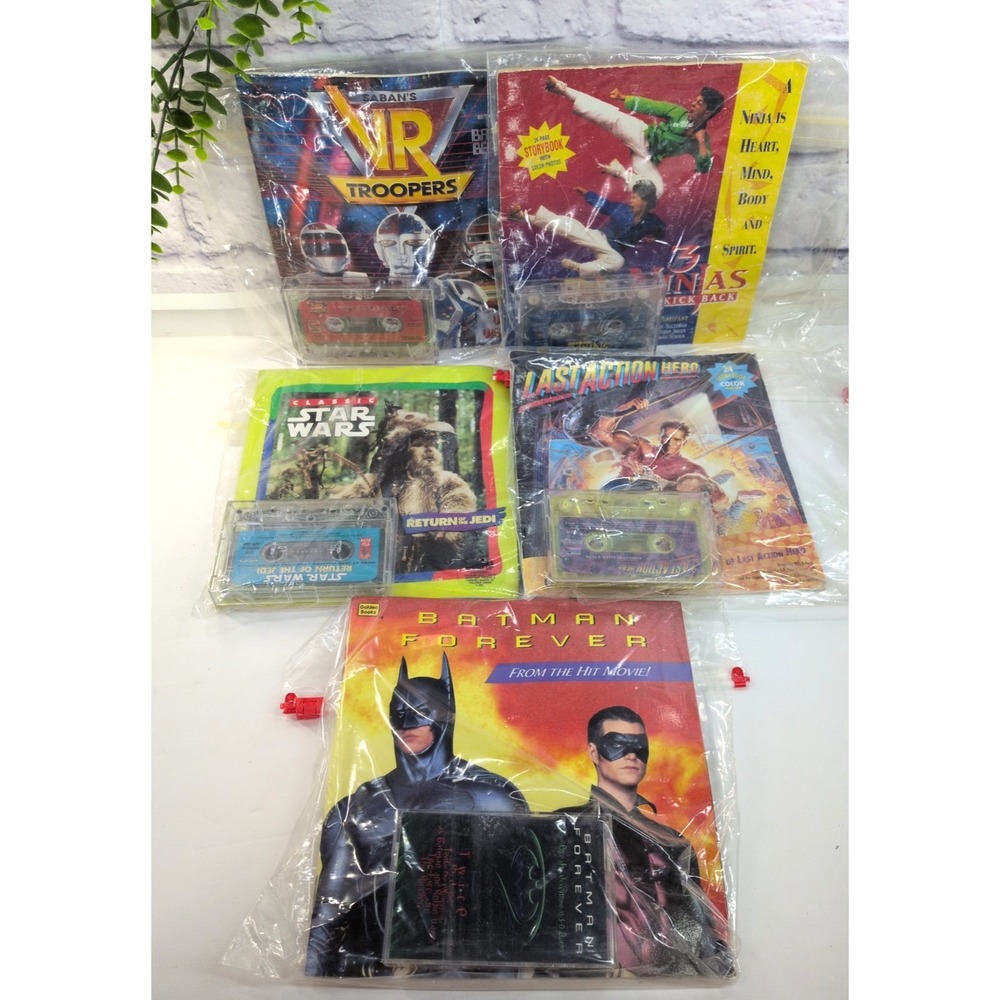 VTG LOT 5🚨Read-Along Book+Cassette Tape Star Wars Batman Ninja Last Action Hero